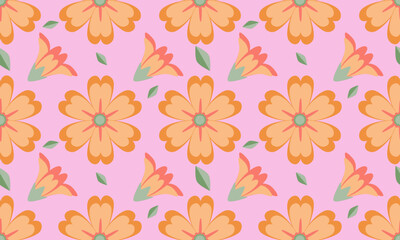 a fabric pattern composed of orange flower with pink background , design for fabric or various pattern printing works.