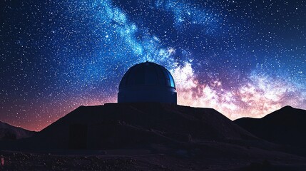 Modern Night Sky Over Observatory in Middle East Desert Landscape
