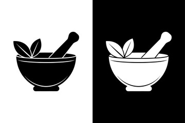 Silhouette of Mortar and Pestle Black & White Vector Art.
