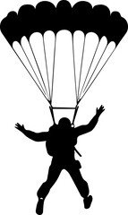 Skydiver vector illustration black and white silhouette