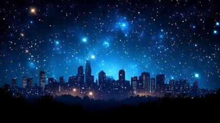City Skyline at Night Under a Starry Sky
