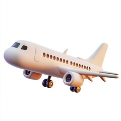 Fototapeta premium 3D Render of a Cartoon Airplane in Flight, Air Travel, Passenger Jet, White Aircraft, Aviation, Flight Mode, Sky Travel, Airplane Animation, Airliner, Travel