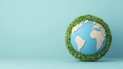 A 3D Render of Earth Surrounded by Lush Green Leaves Representing Environmental Conservation and Sustainability