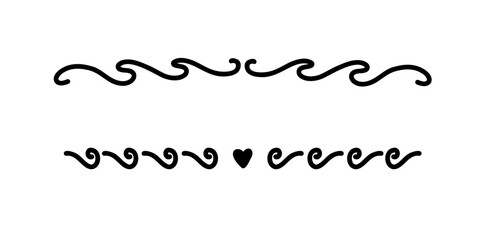 Borders set. Floral dividers, doodle style isolated decorative elements. Wedding cards, posters and banners design. Flowers leaves and ornament. Calligraphic underline. Curve separator, vector set