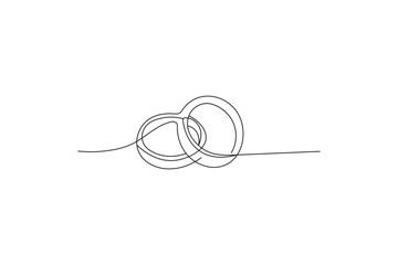 Continuous line drawing of two wedding rings in minimalist black and white design
