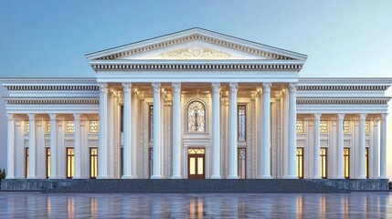 Fototapeta premium Majestic, classical-style building, elegant facade, grand columns, serene atmosphere