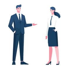vector business man and woman standing presentation gesture