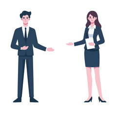 vector business man and woman standing presentation gesture