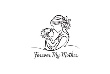 A loving embrace: Mother and child silhouette design.