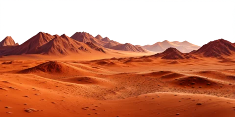 Fotobehang Mars Planet Landscape with Rocky Mountains and Sand Terrain – Isolated Transparent Background  Red Planet Mars Desert Scene with Craters and Rocks – Cutout PNG for Sci-Fi Design © arif