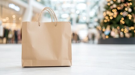 Beige paper bag snowy background minimalist design photography