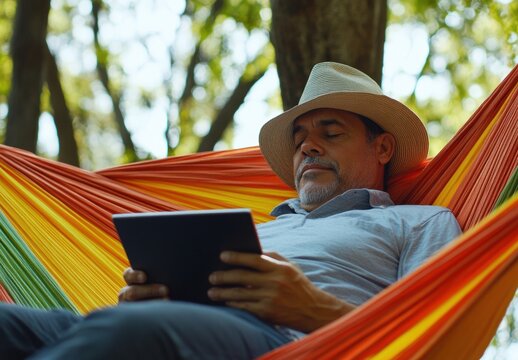 senior man in hammock