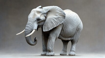 Obraz premium A majestic, grey elephant stands tall in front of a neutral backdrop, showcasing its large size