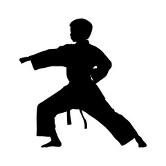 Karate stance vector silhouette - Boy kid fighter