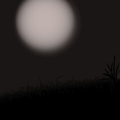 night sky with moon. moon and grass. night without stars in the sky. moon. illustration of the moon at night.  © Hani Nuang