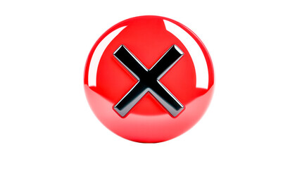Obraz premium Red button showing black cross symbol on transparent background