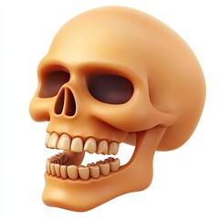 Obraz premium A Detailed 3D Render of a Cartoonish Human Skull with Open Mouth and Visible Teeth, Isolated on White Background