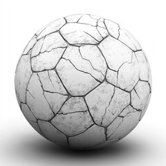 A Cracked and Weathered White Soccer Ball Isolated on White Background:  A Study in Texture and Decay