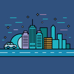 A time lapse of a city skyline at night with light. 