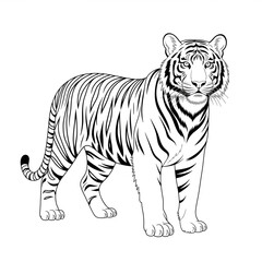 ‎A ‎ black and white tiger illustration line art of a coloring page
