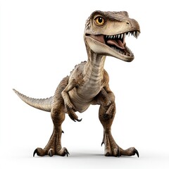 Fototapeta premium Adorable Baby Velociraptor Dinosaur 3D Render on White Background Juvenile Prehistoric Creature