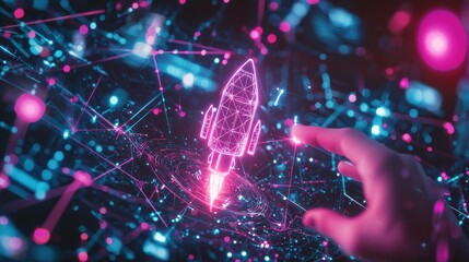 Innovative space launch simulation virtual reality environment digital art futuristic concept engaging perspective