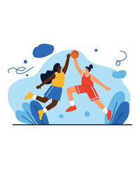 Two Women Competing in an Intense Basketball Game