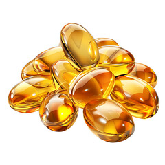 Golden Fish Oil Capsules: A close-up image showcasing a cluster of gleaming golden fish oil capsules, symbolizing health, wellness, and vitality. Each capsule radiates a warm, inviting glow.
