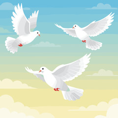 Obraz premium White Doves Flying in a Blue Sky Background 