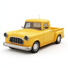 Classic Yellow Pickup Truck 3D Render: Vintage Vehicle Model on White Background