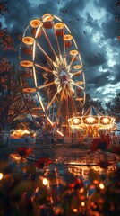 Spooky Ferris Wheel at Dusk Amusement Park