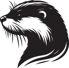 otter silhouette, otter line art black white vector illustration