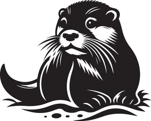otter silhouette, otter line art black white vector illustration