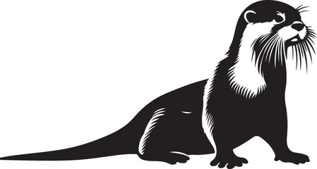 otter silhouette, otter line art black white vector illustration
