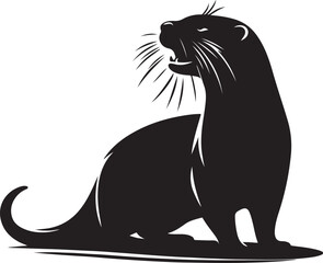otter silhouette, otter line art black white vector illustration
