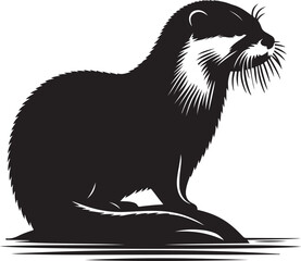 otter silhouette, otter line art black white vector illustration