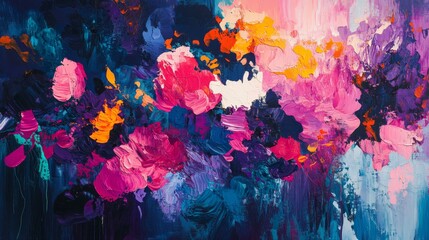 Vibrant Abstract Painting with Pink Purple and Blue Hues