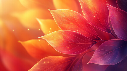 Elegant leaves macro with warm and cool tones, background, illustration, wall art