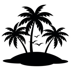 Small-island-with-coconut-trees-at-sunset-silhouette. 