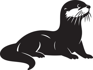 otter silhouette, otter line art black white vector illustration