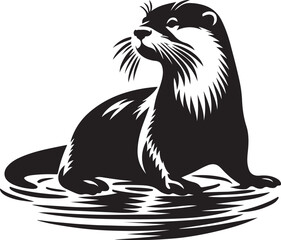 otter silhouette, otter line art black white vector illustration