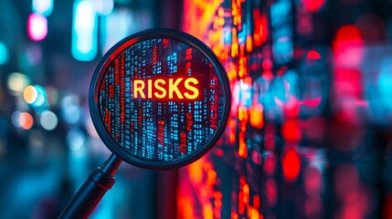 Risks Data Analysis with Magnifying Glass at Night City