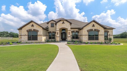 Modern suburban house with manicured lawn, clean facade, and clear skies representing premium real estate listing