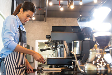 Barista coffee in cafe room.Occupation concept.