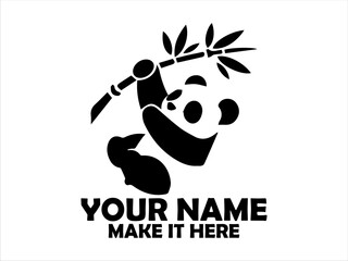 Charming black and white panda cub clinging to a bamboo stalk while playfully reaching for leaves. Cute panda illustration concept, vector panda logo design