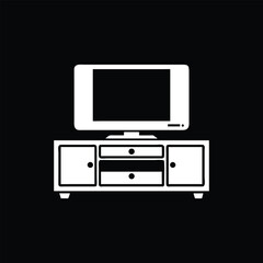 Modern TV Unit Icon with Bookshelves and Cabinet - Vector Illustration


