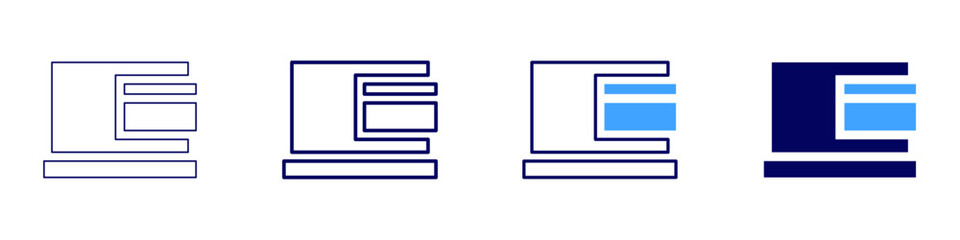 Laptop brands​ icon in 4 different styles. Thin Line, Line, Bold Line, Duotone. Duotone style. Editable stroke