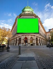Massive Monumental Government Building Featuring a Green Screen Wall

