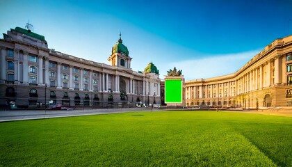 Famous Landmark Building Exterior with Green Screen Insertion Area

