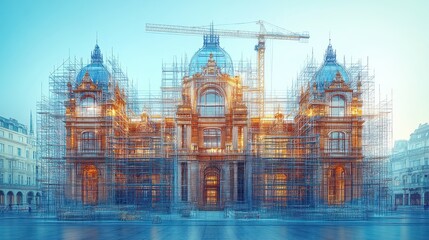 Fototapeta premium Palace Under Construction: A Majestic Architectural Restoration